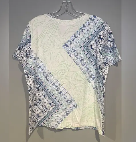 Christopher & Banks Women XL Blue Green Floral Medallion Short Sleeve Top