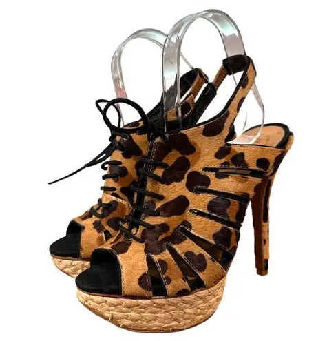 Schutz Ashley Animal Print Calf Hair Stiletto Espadrille Heels Women's 6 B