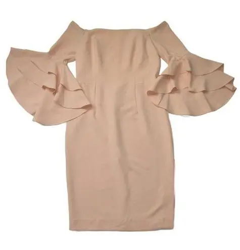 Milly NWT Selena in Peach Italian Cady Off Shoulder Slit Side Sheath Dress 14