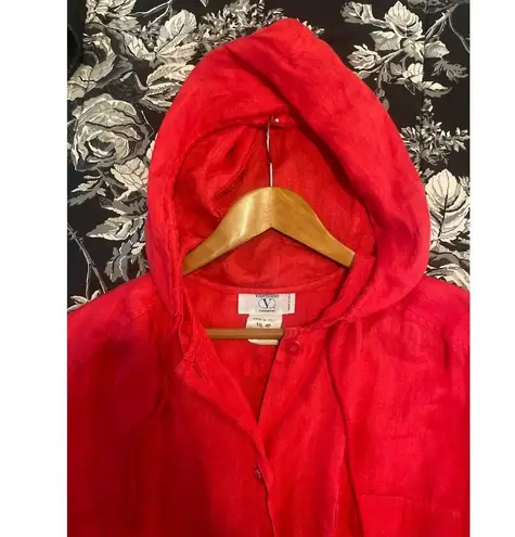 Vintage VALENTINO Swimwear Hooded Cover Up Dress 100% Linen Size 6 Small S Red