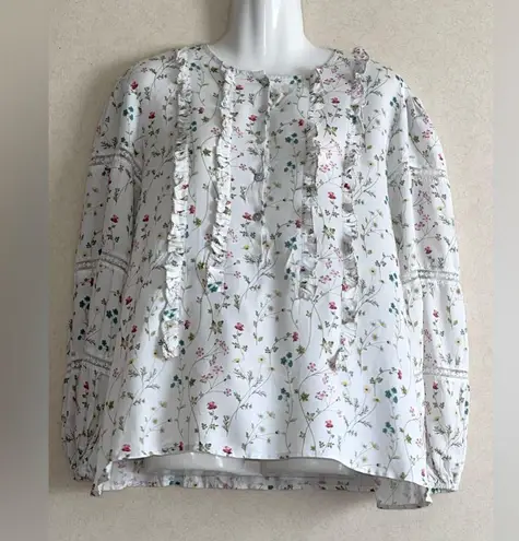 CAROLINA K. Cream Puff Sleeve Blouse with Ruffled Peter Pan Collar White Size M