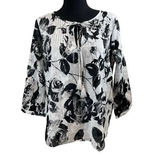 Karl Lagerfeld NWT Womens Floral Necktie Boho Blouse Top Tassels - Small