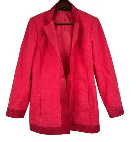 Ellen Tracy Linda Allard Blazer Women Open Front silk lined Jacket Pink Red sz 6