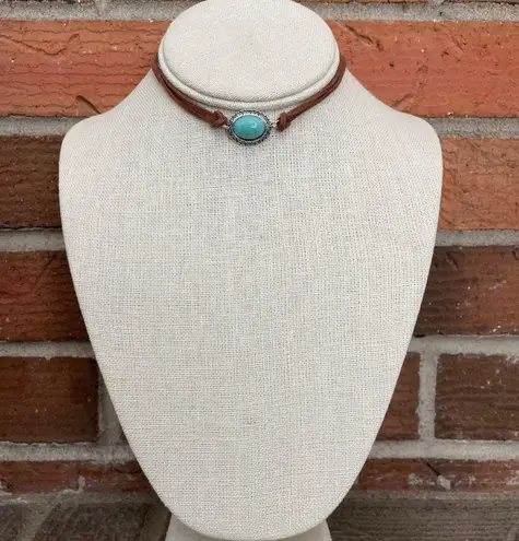 Floral Steer Skull and Faux Turquoise Choker Necklace Set Silver