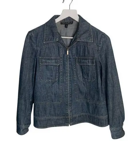 Lafayette 148 New York Zip Front Denim Jean Jacket Petite Size 8 Blue