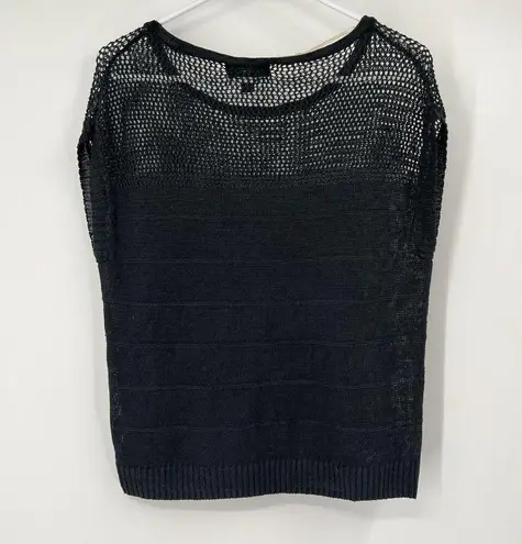 Mossimo Womens M Open Knit 100% Linen Black Blouse Gothic Grunge Punk Lagenlook Size M