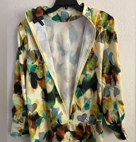 Eloquii 🆕 Satin Yellow and Green Sheath Dress with Bishop Sleeves 16🆕