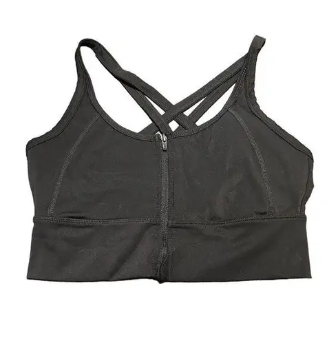 Balance Athletica  Lux Revive Black Sports Bra Strappy Front Zip Closure