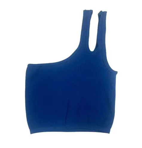 ZARA  Asymmetric Double Strap Ribbed Crop Tank Top / Sports Bra XS Royal Blue