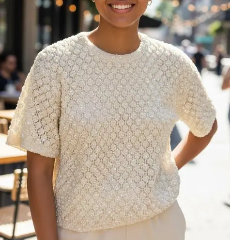 Vintage Handmade Wool Sequin Encrusted Cavanagh’s Off White Sweater Size S Party