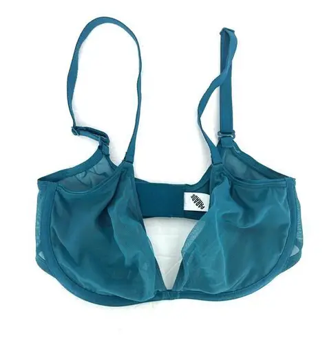Parade Teal Blue Semi Sheer Plunge Underwire Bra sz 32DD Triangle Cup