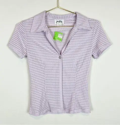 NWT Vintage Y2K Deadstock Purple Sheer Collared Crop Top Size Small