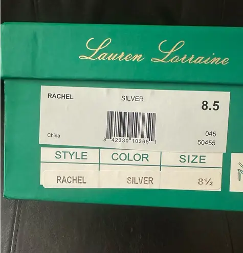 Lauren Lorraine Rachel Silver Shimmer Pointed Toe Embellished Slingback Pumps