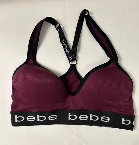 Bebe Racerback Style Adjustable Straps Sports Bra Firm Cups Burgundy Sz Lg