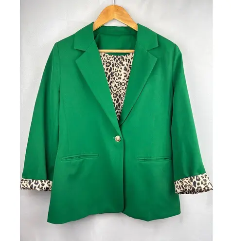 Amazon Green Blazer With Leopard Print Lining Medium - Image 2