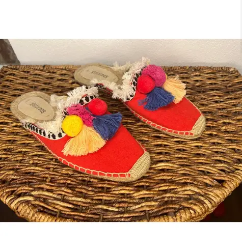 Anthropologie Soludos  Unique Coco Pompom Espadrille Mules 7.5