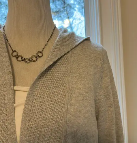 The White Company Hooded Open Cardigan, Merino/Cotton, light Grey, Medium, EUC Silver