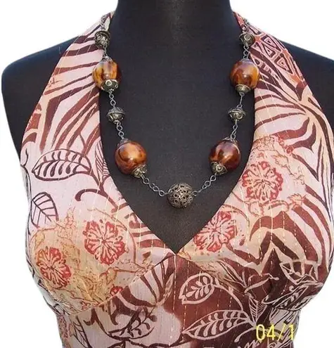 Cache Earthtone Silk Metallic Lined Halter Top New Built In Bra Lined NWT $128 Brown Size 10