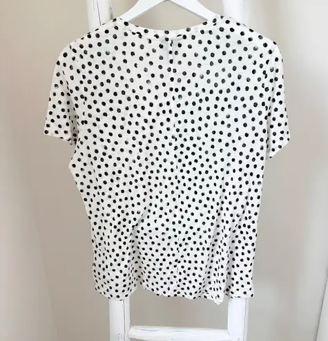 Who What Wear Cream and Black Polka Dot Linen Blend Short Sleeve Shirt Sz L