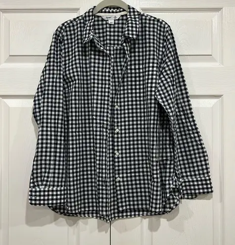 Old Navy  The Classic Shirt Navy Blue and White Gingham Button Down Size Large - Image 1