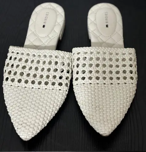 Birdies Woven Mules Slides Pointed Toe Comfortable Flats Size 6.5 White