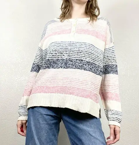 CHAPS  Pink & Blue Striped Henley Sweater