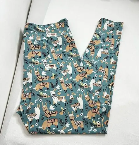 LuLaRoe  Llama Leggings Size Plus Tall & Curvy 2 Animal Print 18/28 Teal Brown