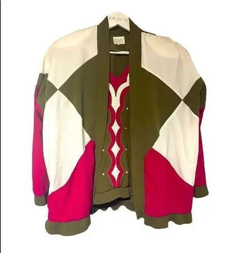 Vintage 2 Piece Windbreaker Material Cardigan Set XL Green