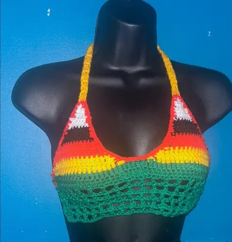 Knit Heru Striped Crochet Halter Top Multiple Size XS