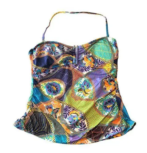 Cremieux Tankini Top Halter Removable Cups Tummy Control Geometric Colorful M Yellow Size M