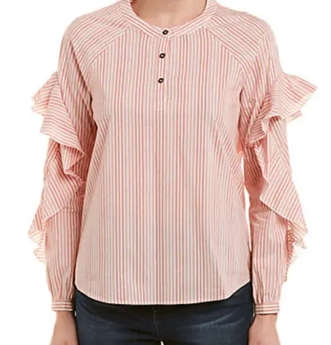Ella Moss Pink and White Ruffled Long Sleeve Blouse