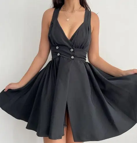 Vintage 60's crepe halter rockabilly grunge skater party dress, union made Black Size XS