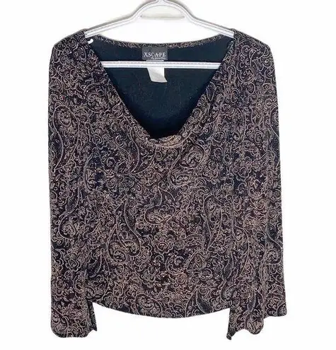 XScape evening paisley shimmer drape neckline top size L
