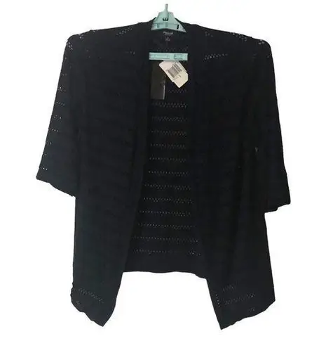 Premise Studio Womens Elbow Sleeve Crochet Open Front Cardigan Black Small NWT
