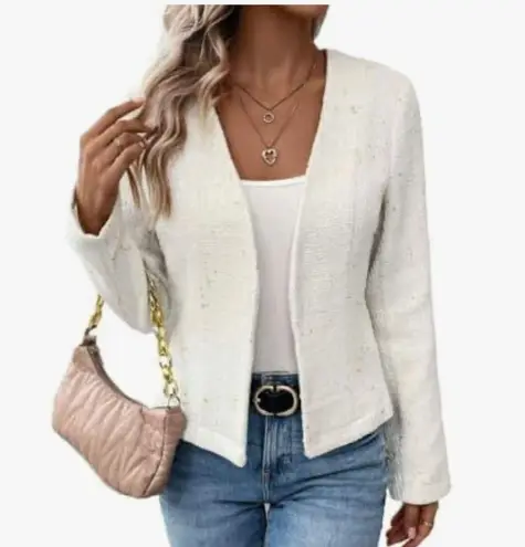 Mina Self Collarless Open Front Fully Lined Elegant Fitted Tweed Blazer NWT