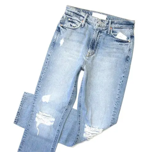 NWT Mother Superior Dazzler Ankle in Lost It Destroyed Straight Crop Jeans 24 Blue