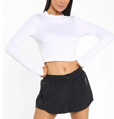 Koral White Long Sleeve Crop Top MEDIUM Ribbed Mock Neck Logo Marlow $85 NEW