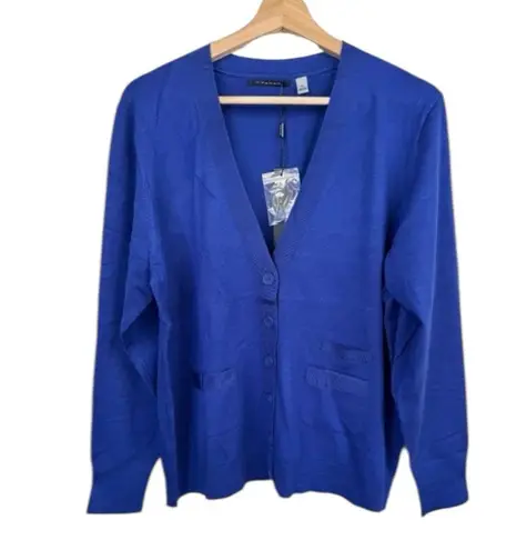 T Tahari Womens Size XL Royal Blue V Neck Cardigan Button Front Classic
