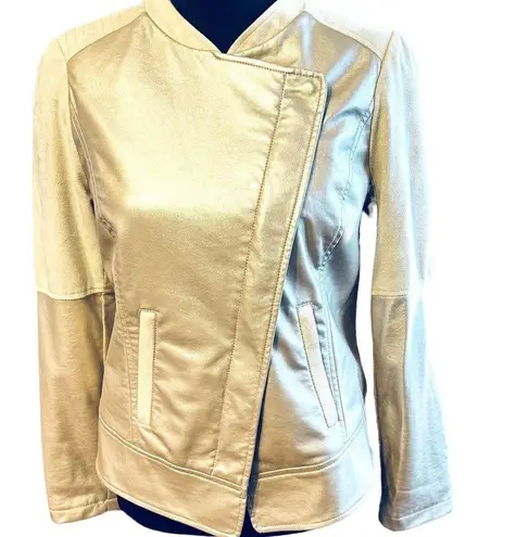 Chico's Chico’s Champagne Gold Metallic Moto Motorcycle Jacket Sz 0