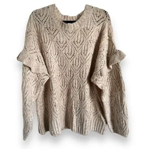 Old Navy 5/$65   Womens Sweater XXL Ruffle Trim Pointelle Knit Cream Oatmeal Boho