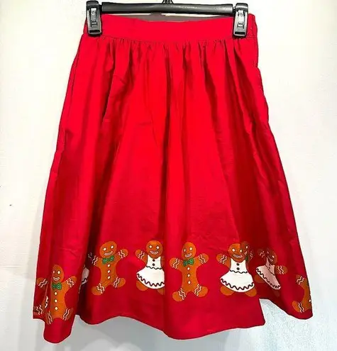 Fervour Christmas Gingerbread Man Red A Line Pleated Skirt from ModCloth Size XS
