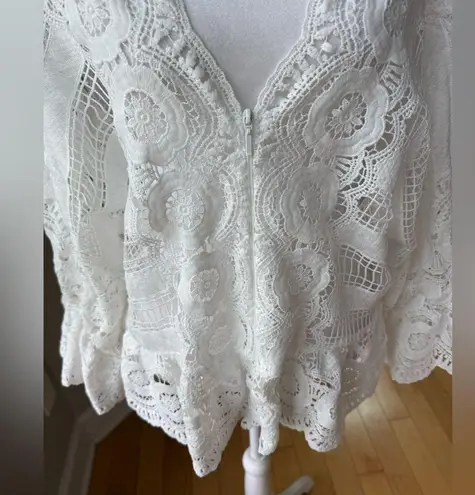 MARC BOUWER White Lace Boho Flare Sleeve Cardigan Jacket Top Size XL