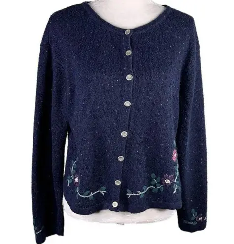 Northern Reflections  Sweater Cardigan Large Navy Pink Floral L