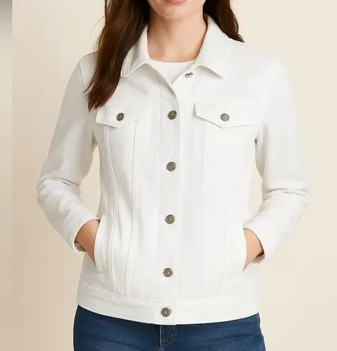 Lands' End Women's White Denim Jacket XL Long Sleeve Casual