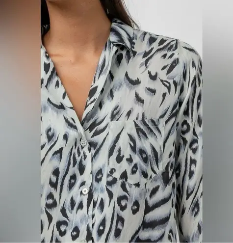 Rails Rebel Ivory Snow Leopard Long Sleeve Button Down Blouse Size S