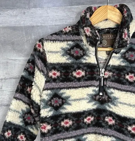 Roper Southwestern Quarter Zip Polar Fleece Pullover Women S Aztec Ivory Pockets White