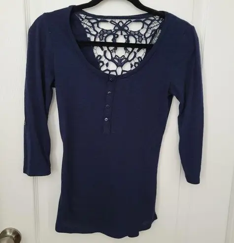 Almost Famous  shirt navy blue size S small. Lace detail on back