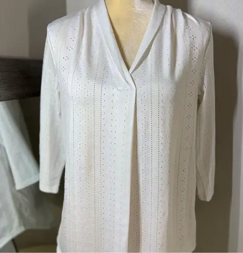 White Fitted Blouse with unique pointelle eyelet design