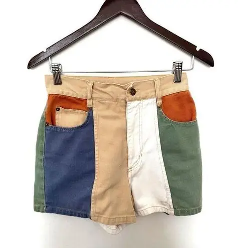 Vintage 80s 90s Red Rover multi colored high waist color block shorts White Size 6