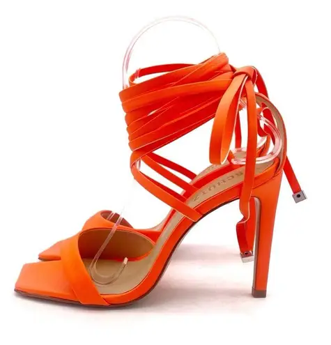 Schutz NEW Bryce Leather Stiletto Sandals Acid Orange Lace-Up Sandals Size 5